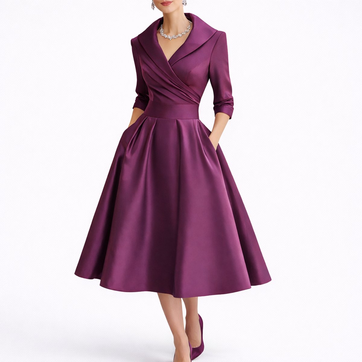 Margot | Wedding Guest Dress Cocktail Dress Midi Dress Women A-Line V-Neck Wrap Pockets Fall