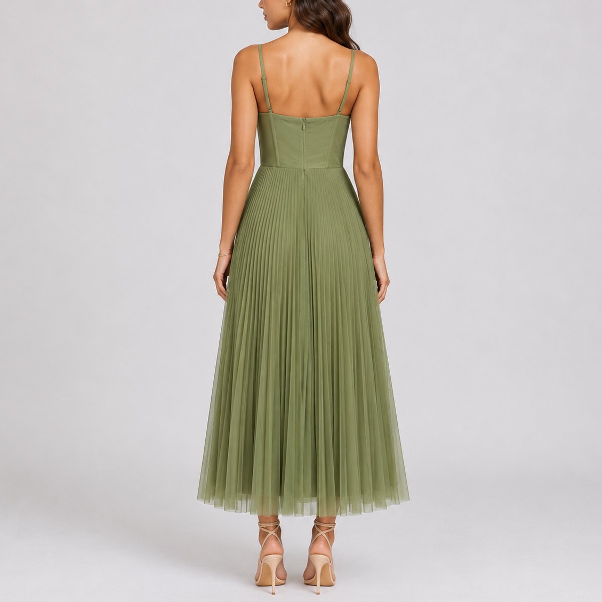 Penelope | Wedding Guest Dress Cocktail Dress Midi Dress Women Tulle Pleated Bustier Spaghetti Strap