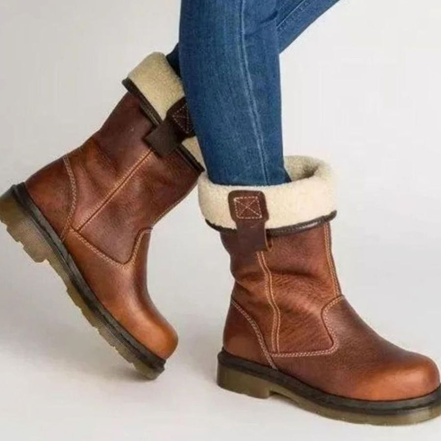 Hattie | Winter Boots, Women, Mid-Calf, Leather, Fleece Lined, Sherpa, Warm, Slip On, Low Heel,