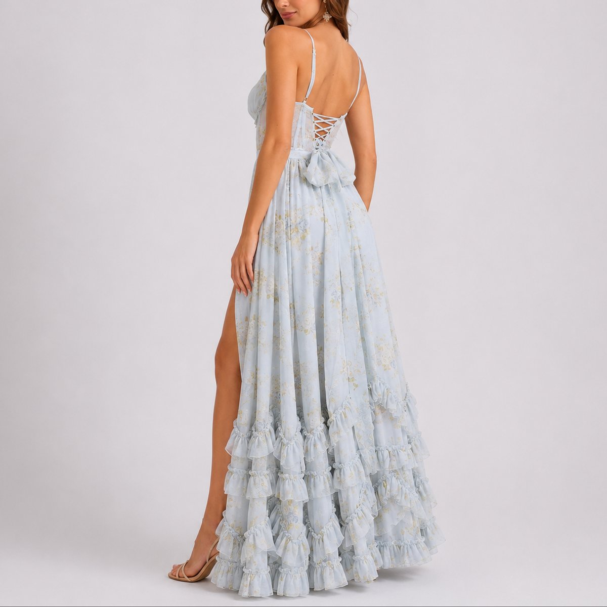 Madison | Wedding Guest Dress Maxi Dress Women Floral Corset Sweetheart Chiffon Ruffle Spaghetti Strap