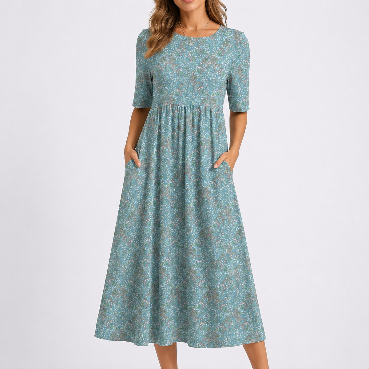Priya | Wedding Guest Dress Midi Dress Women Floral A-Line Pockets Round Neck Garden Party