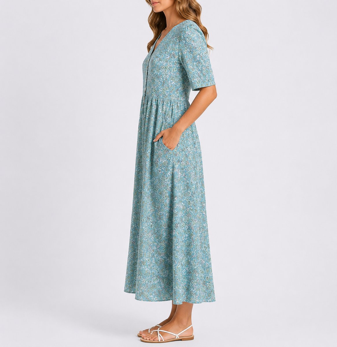 Priya | Wedding Guest Dress Midi Dress Women Floral A-Line Pockets Round Neck Garden Party