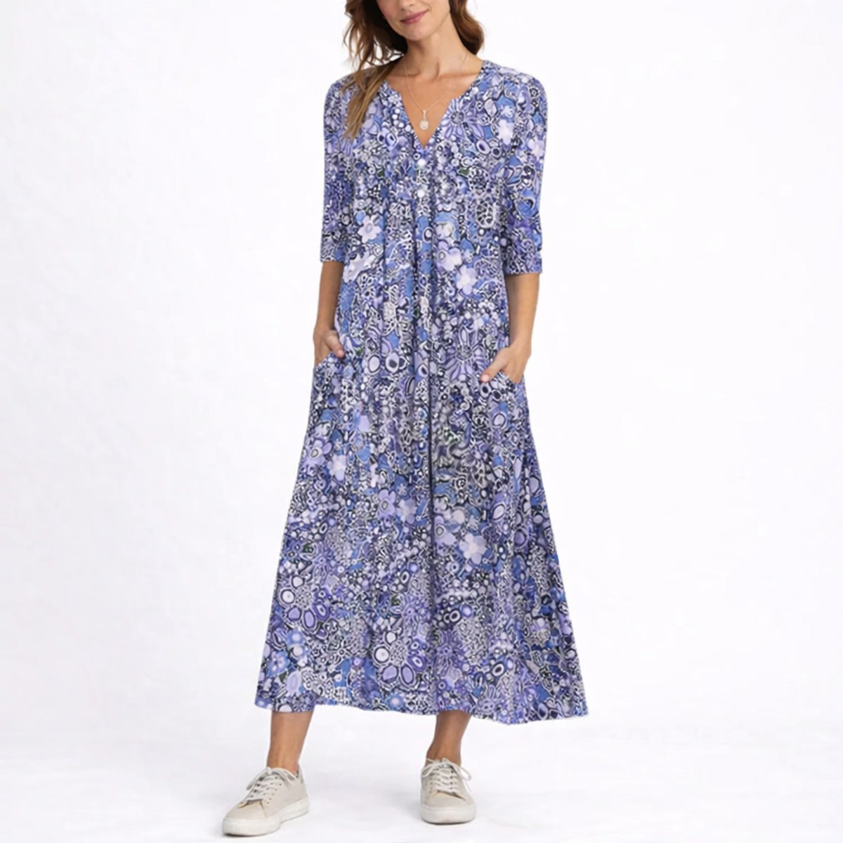 Lucia | Wedding Guest Dress Midi Dress Women Floral V-Neck A-Line Pockets Garden Party Formal
