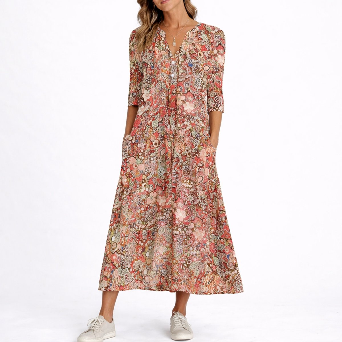 Lucia | Wedding Guest Dress Midi Dress Women Floral V-Neck A-Line Pockets Garden Party Formal