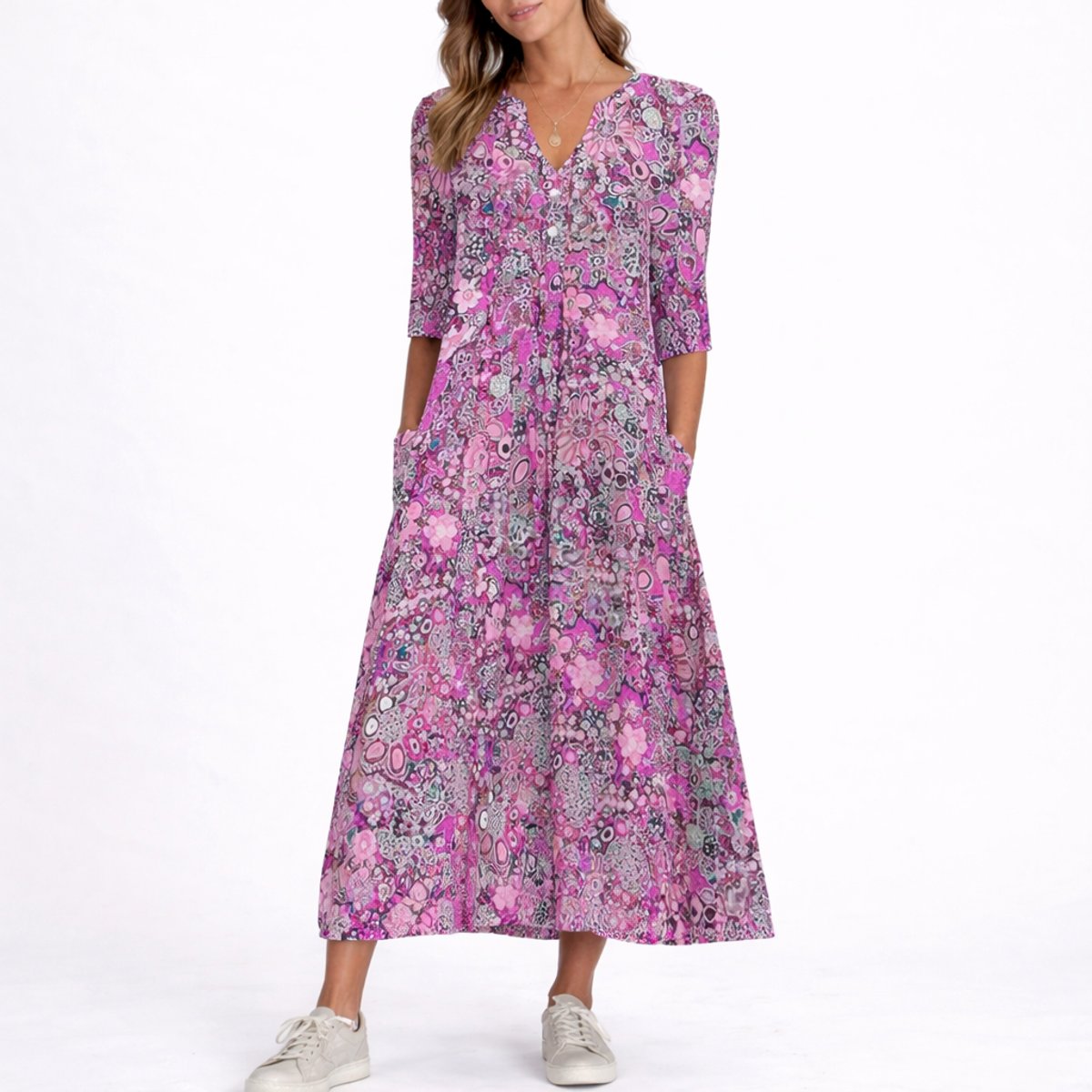 Lucia | Wedding Guest Dress Midi Dress Women Floral V-Neck A-Line Pockets Garden Party Formal