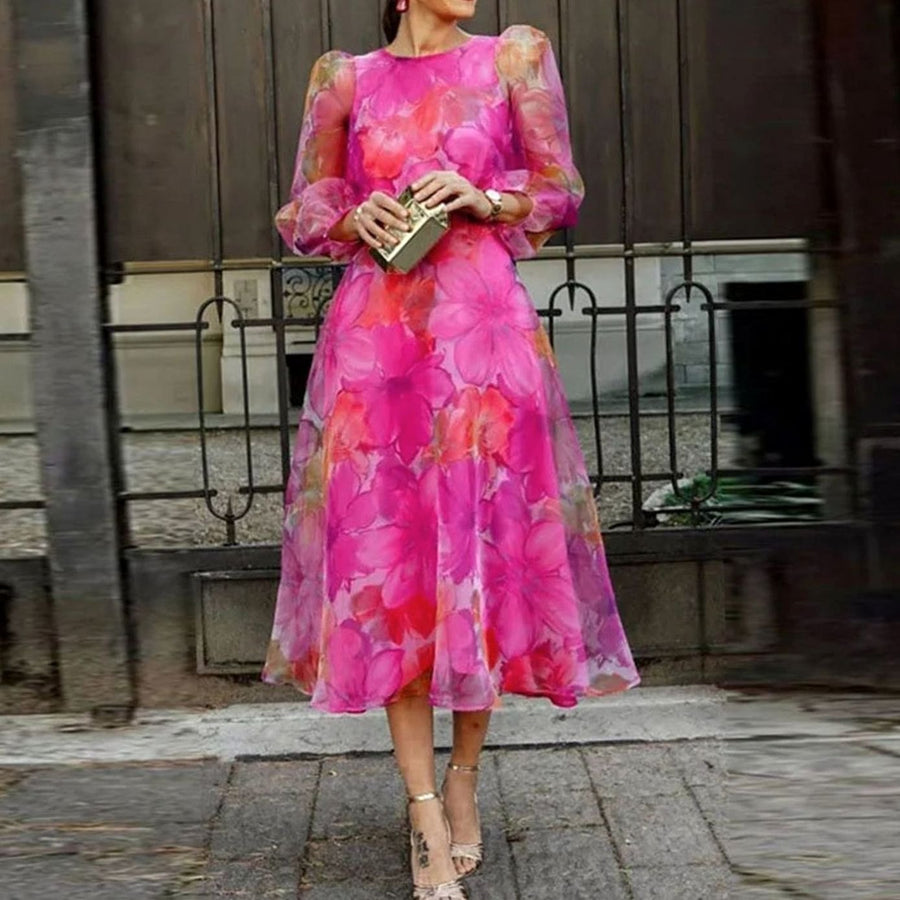 Maren | Wedding Guest Dress Midi Dress Women Floral Long Sleeve Sheer A-Line Formal Cocktail
