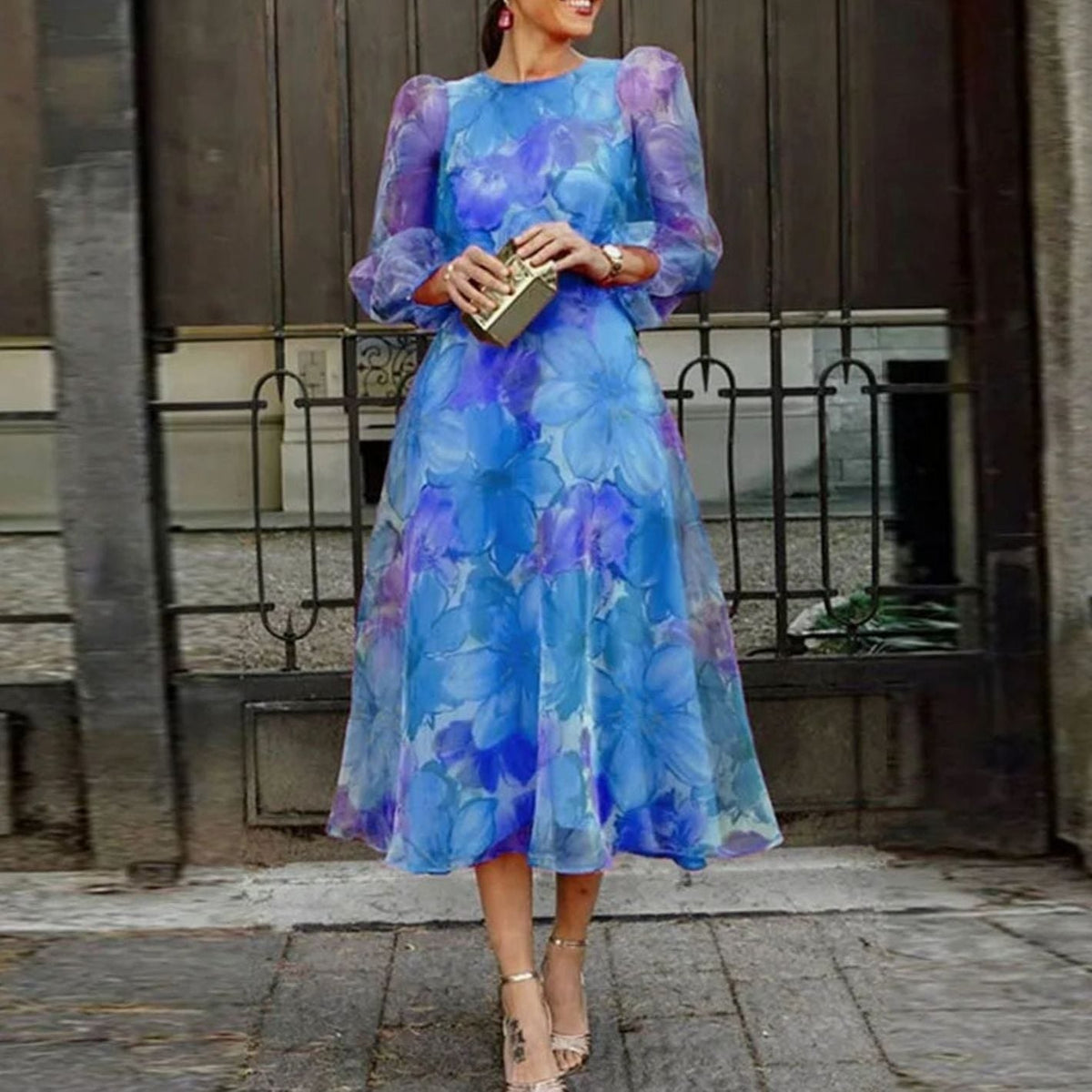 Maren | Wedding Guest Dress Midi Dress Women Floral Long Sleeve Sheer A-Line Formal Cocktail
