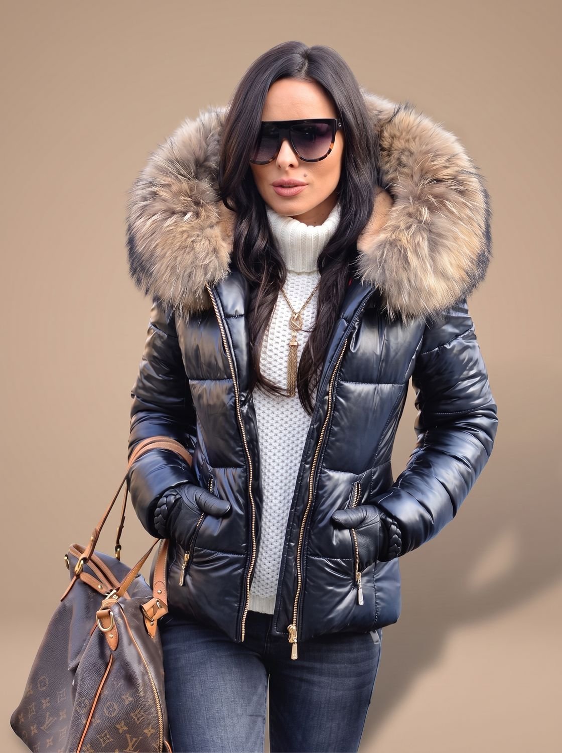 Mackenzie | Puffer Coat Puffer Jacket Quilted Winter Warm Hooded Faux Fur Fitted Zip Up