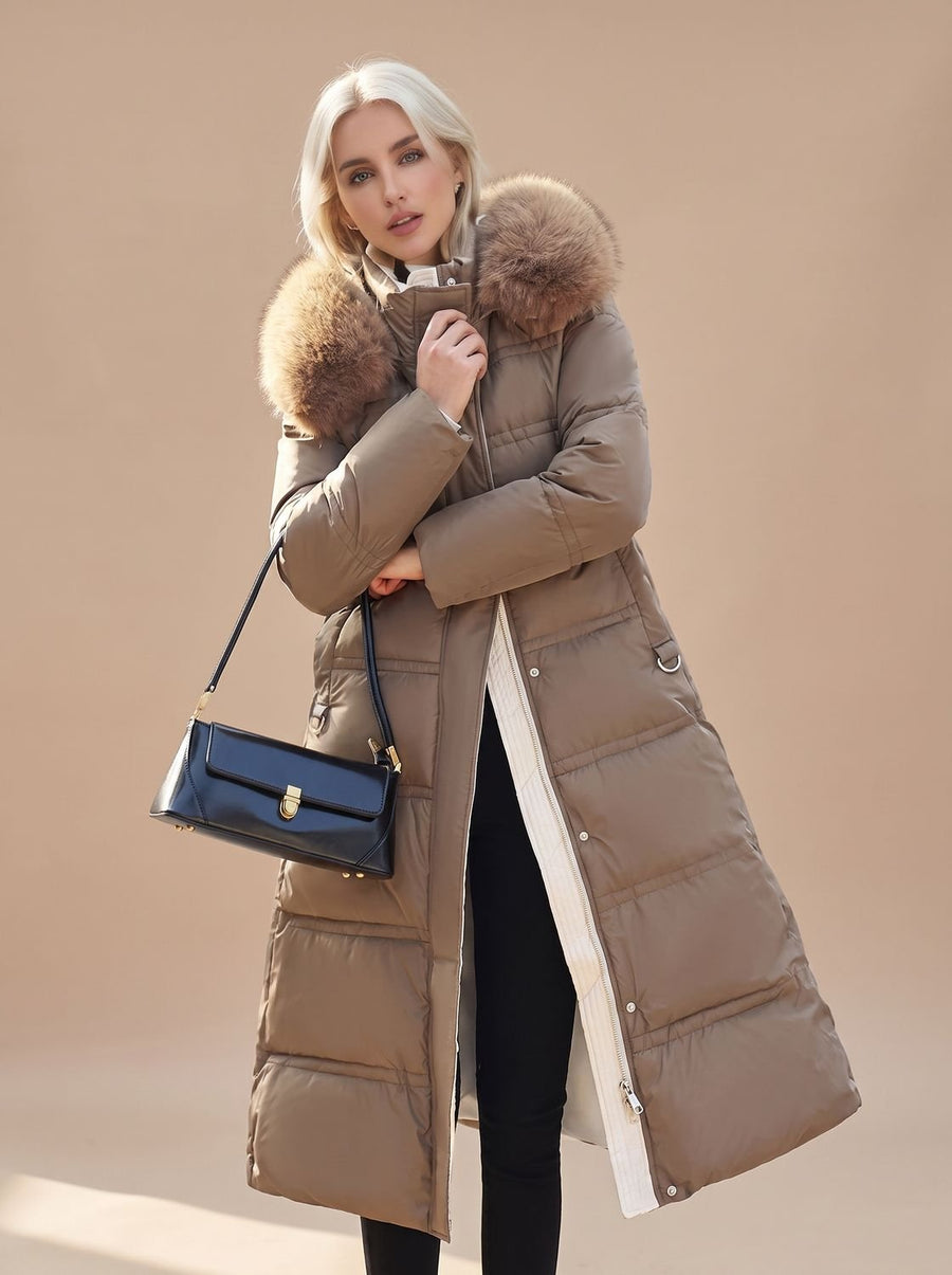 Riley | Puffer Coat Puffer Jacket Quilted Winter Warm Hooded Faux Fur Longline Zip Up