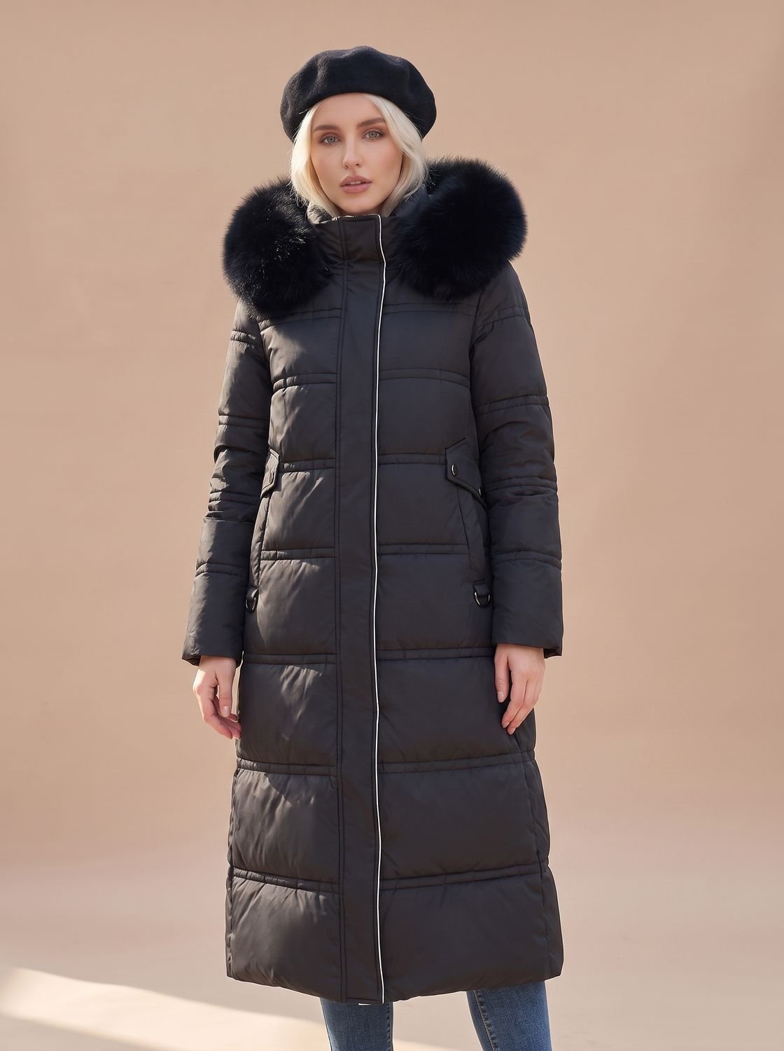 Riley | Puffer Coat Puffer Jacket Quilted Winter Warm Hooded Faux Fur Longline Zip Up