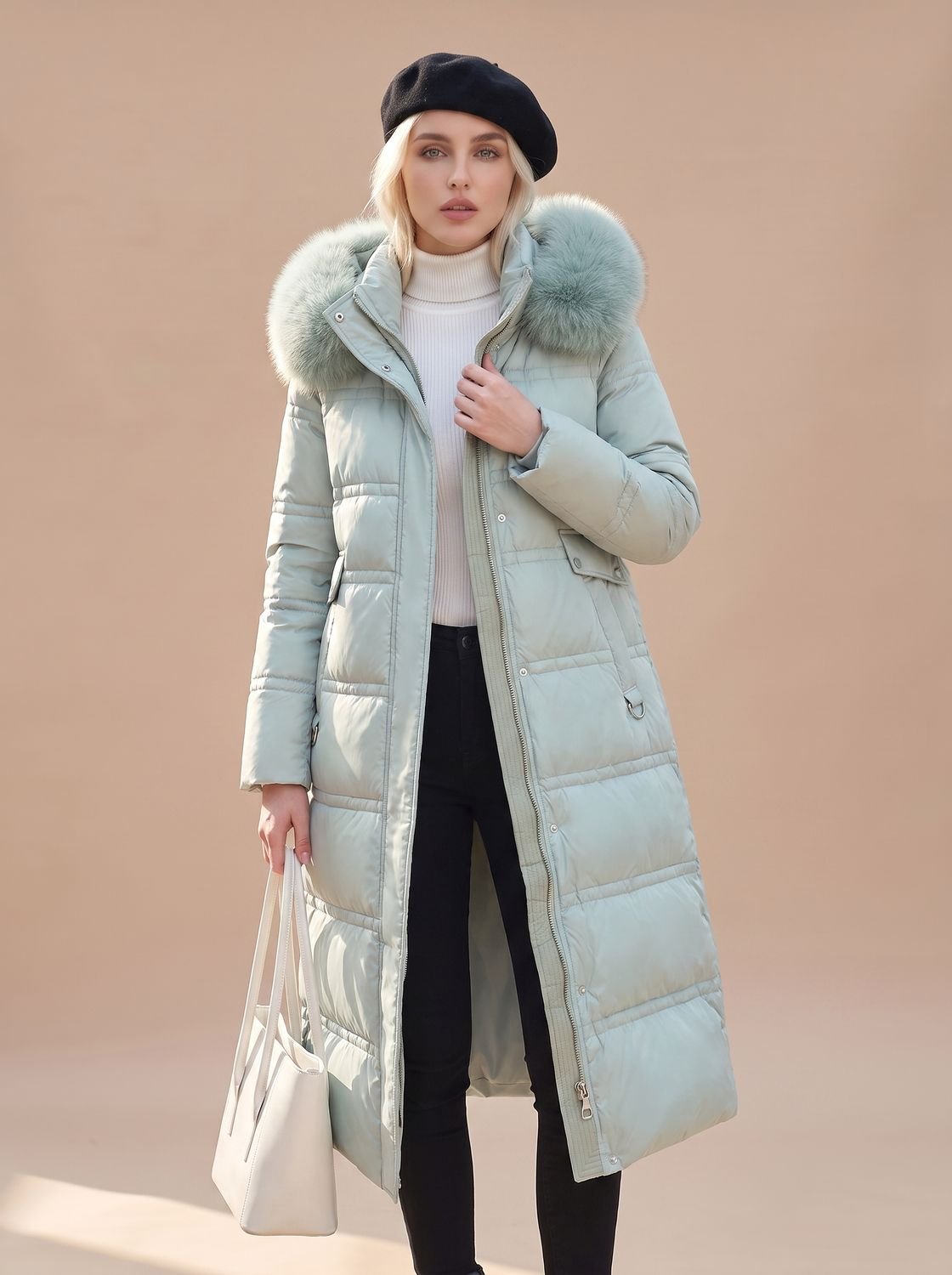 Riley | Puffer Coat Puffer Jacket Quilted Winter Warm Hooded Faux Fur Longline Zip Up