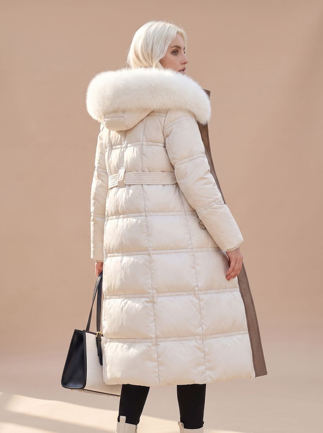 Riley | Puffer Coat Puffer Jacket Quilted Winter Warm Hooded Faux Fur Longline Zip Up