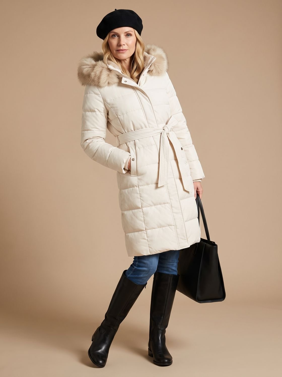 Riley | Puffer Coat Puffer Jacket Quilted Winter Warm Hooded Faux Fur Longline Zip Up