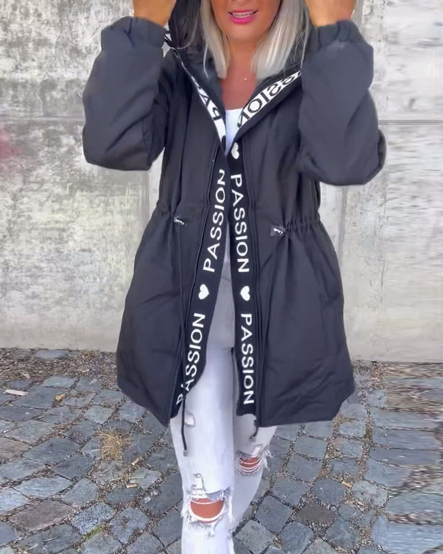 Women's hooded drawstring midi parka coat by Christine Brewer, featuring a casual style with a hood and relaxed fit.