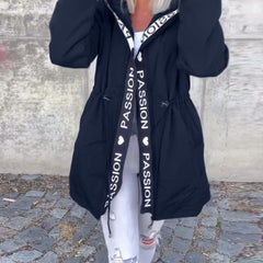 Women's hooded drawstring midi parkas by Christine Brewer, casual outerwear with a relaxed fit and practical hood for cooler weather.