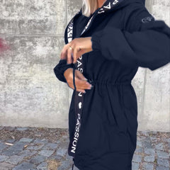 Women’s relaxed-fit midi coat with hood and drawstring from Christine Brewer, casual style perfect for everyday wear.
