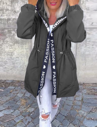 Women's Sophie relaxed-fit midi coat with hood and drawstring, casual style in a comfortable, stylish design by Christine Brewer.