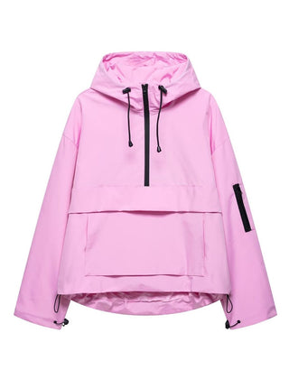 Women's quilted hooded pullover anorak jacket with half-zip from Christine Brewer, featuring a cozy hood and quilted design.