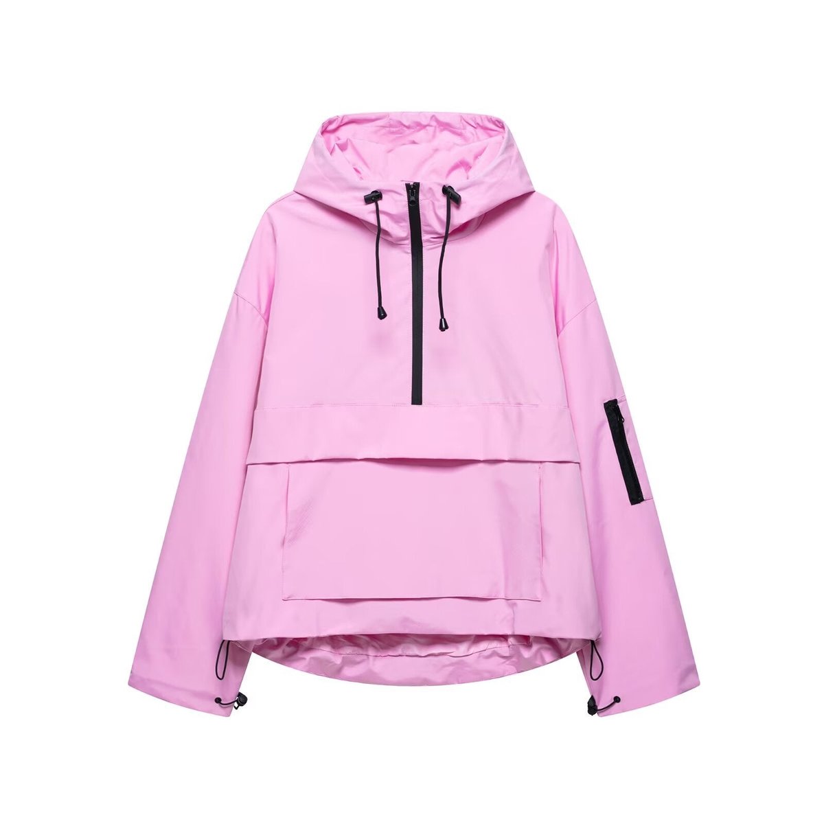 Women’s quilted hooded pullover anorak by Christine Brewer, windproof jacket with half-zip and cozy design.