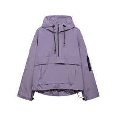 Women's quilted windproof hooded pullover anorak jacket with half-zip from Christine Brewer, designed for warmth and comfort.
