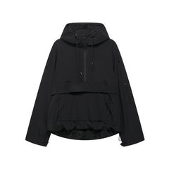 Women’s quilted hooded pullover anorak jacket by Christine Brewer, windproof design with half-zip closure, suitable for outdoor wear.