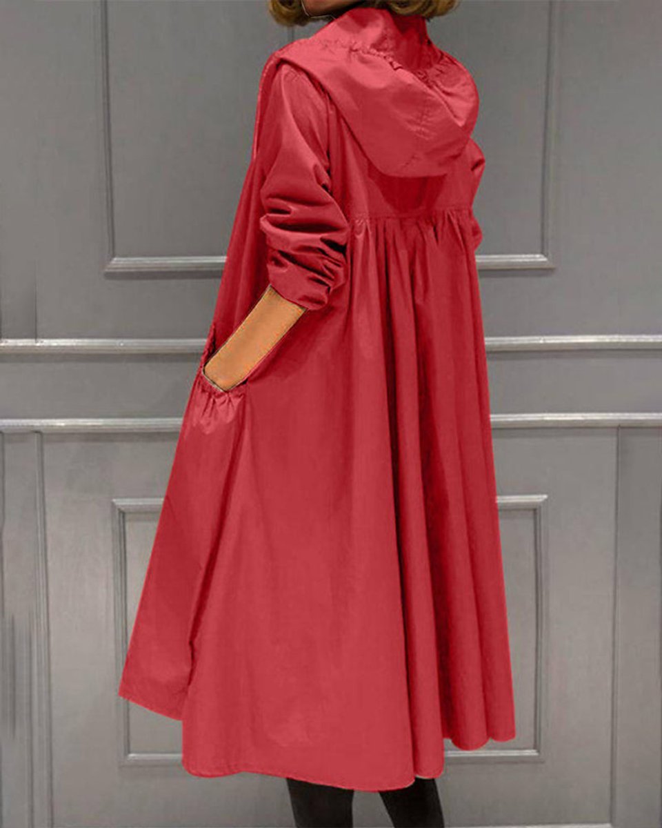 Scarlett women's hooded waterproof longline trench coat by Christine Brewer, shown in a stylish, rain-ready design.