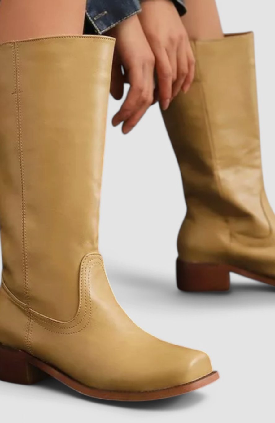 Gaia | Leather Knee High Boots Tall Boots Riding Boots Women Winter Fall Block Heel