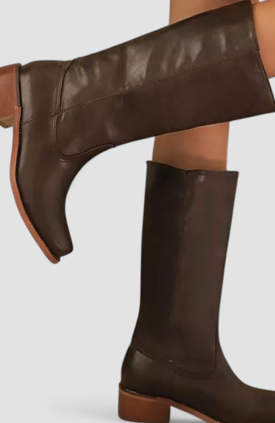 Gaia | Leather Knee High Boots Tall Boots Riding Boots Women Winter Fall Block Heel