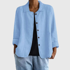 Women’s lightweight cotton button-up jacket from Christine Brewer with a classic collar and long sleeves, perfect for casual wear.