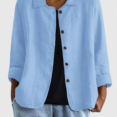 Women's lightweight cotton button-up jacket by Christine Brewer, featuring a casual fit and classic collar detail.