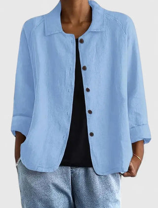 Women's lightweight cotton button-up jacket by Christine Brewer, featuring a casual fit and classic collar detail.