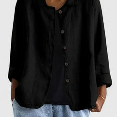 Women's lightweight cotton button-up jacket by Christine Brewer, shown in a casual fit with front buttons and collar detail.