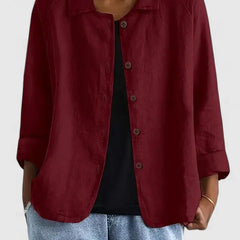 Women's lightweight cotton button-up jacket by Christine Brewer, featuring a classic collar and front buttons.