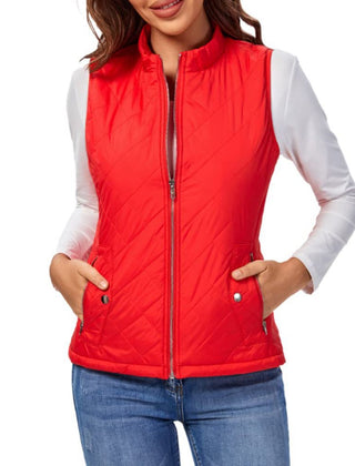 Women’s lightweight quilted gilet by Christine Brewer, sleeveless zip-up jacket with a stylish, padded design for versatile layering.