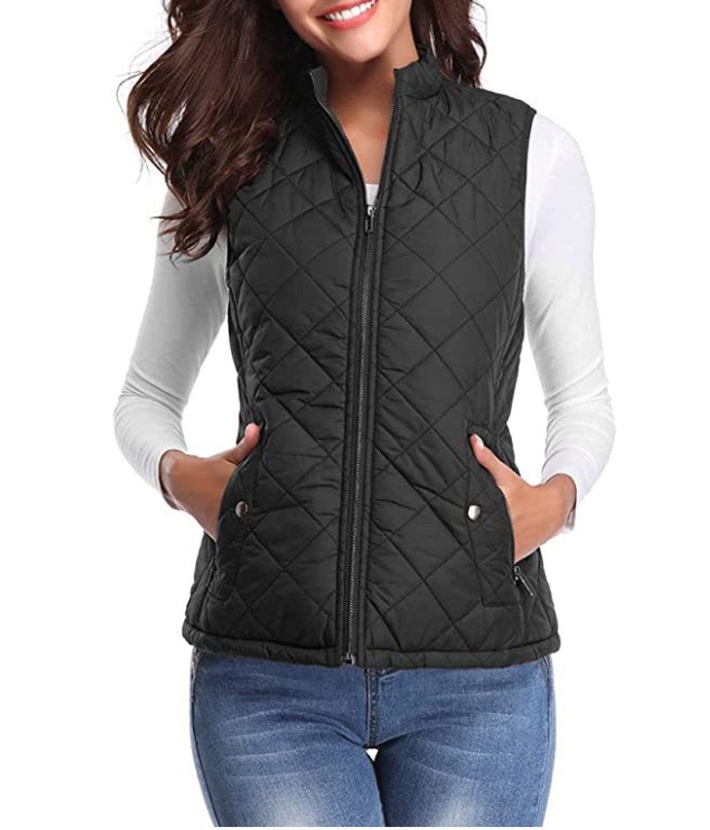 Women's lightweight quilted sleeveless gilet jacket by Christine Brewer, featuring a zip-up front and sleeveless design.