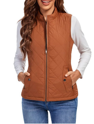 Women’s lightweight quilted sleeveless gilet by Christine Brewer featuring a zip-up front and stylish quilted design.