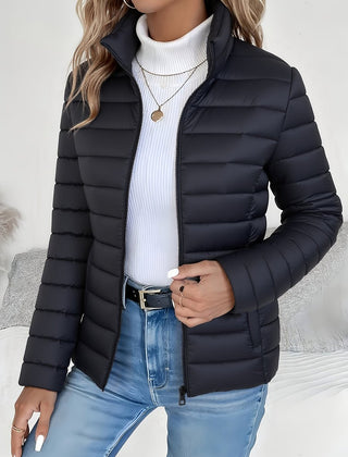 Christine Brewer Eleanor women's lightweight quilted puffer coat with stand collar and zip-up front, perfect for chilly weather.