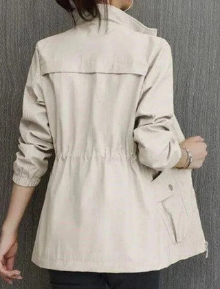 Women's lightweight zip-up bomber jacket with drawstring waist, casual short style by Christine Brewer.