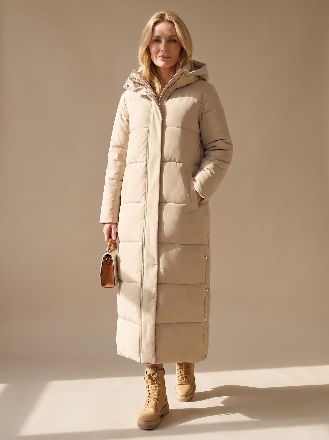 Nanna | Women's Long Winter Coat Hooded Quilted Warm Winter Zip-Up