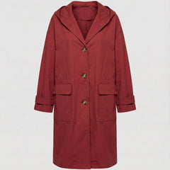 Rosie women's long waterproof windproof hooded trench coat by Christine Brewer, shown in a stylish rain-ready design.