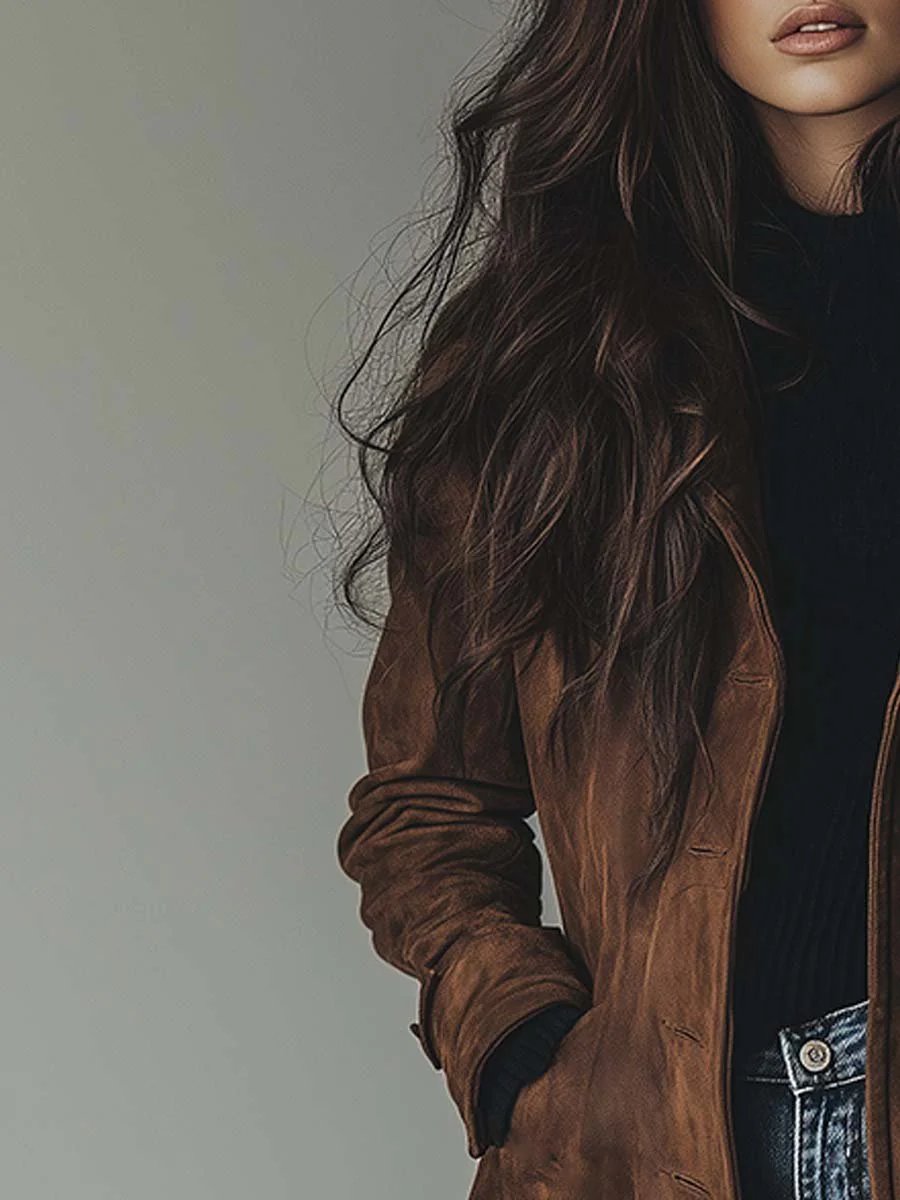 Christine Brewer women's longline double-breasted tailored trench coat hanging on a hanger, showcasing classic style and beige color.