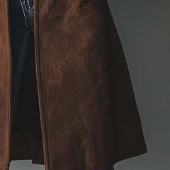Women’s longline double-breasted tailored trench coat by Christine Brewer, shown in a stylish, fitted design.
