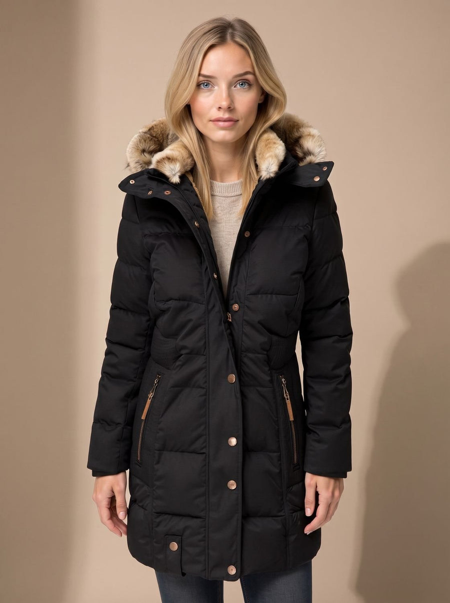 Layla | Puffer Coat Puffer Jacket Quilted Winter Warm Faux Fur Hooded Longline Zip Up