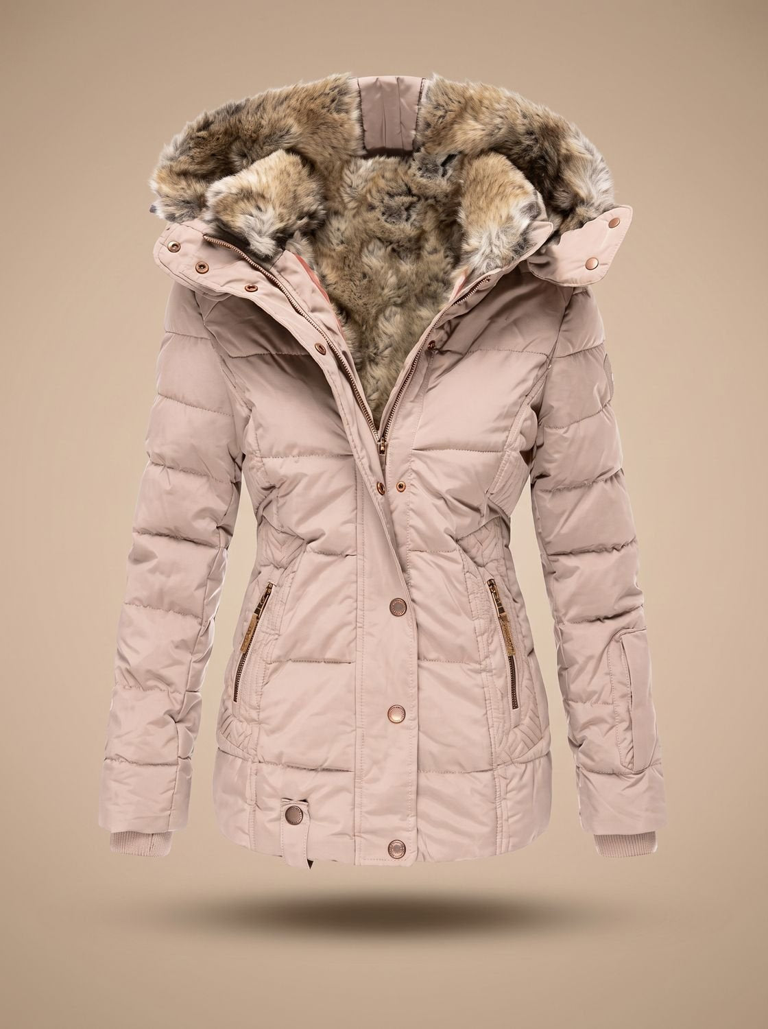 Layla | Puffer Coat Puffer Jacket Quilted Winter Warm Faux Fur Hooded Longline Zip Up
