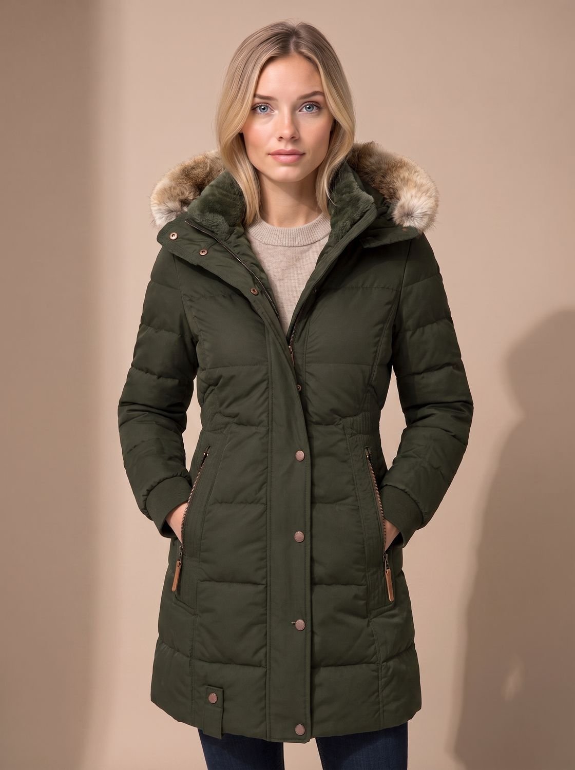 Layla | Puffer Coat Puffer Jacket Quilted Winter Warm Faux Fur Hooded Longline Zip Up