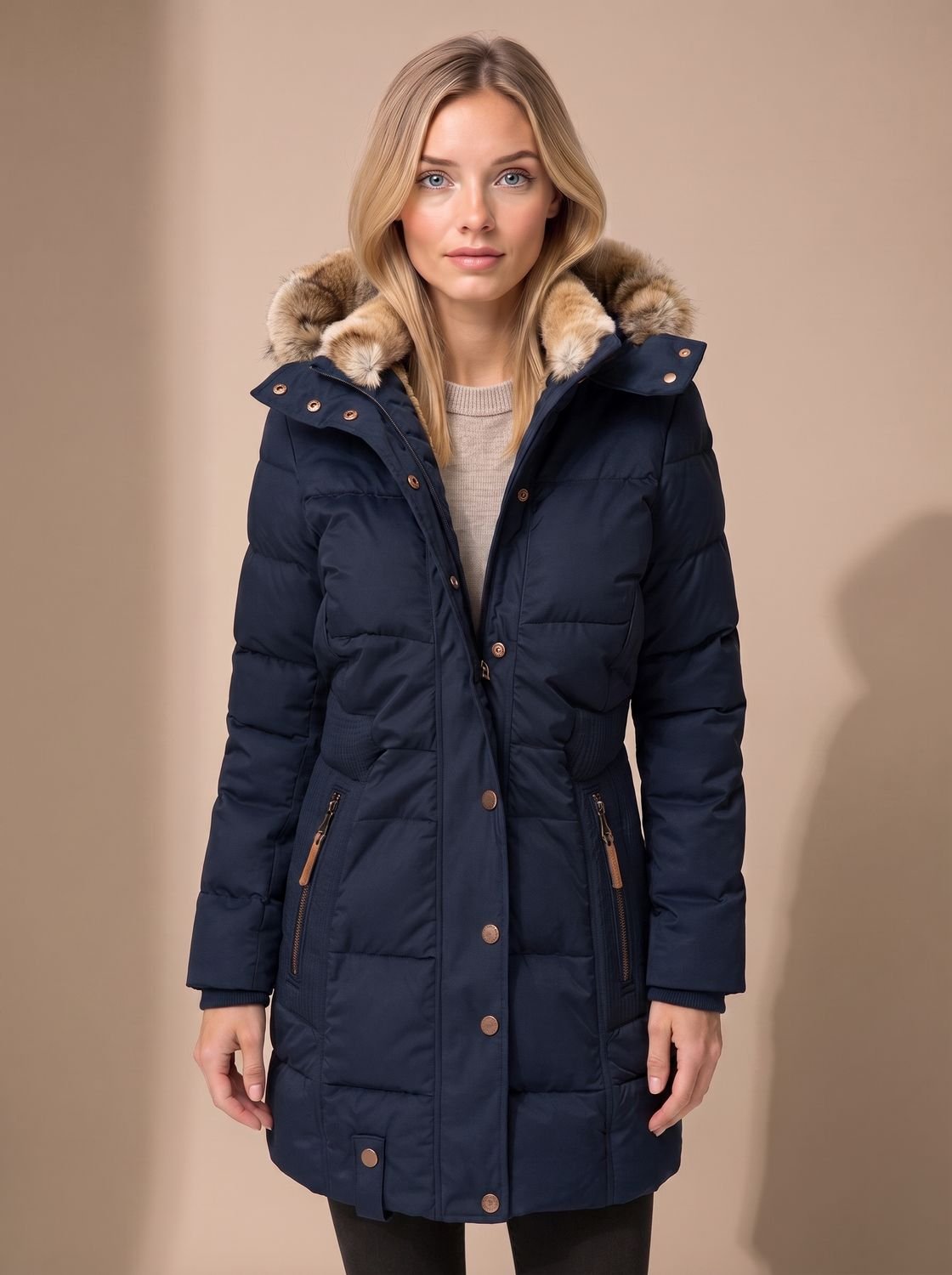 Layla | Puffer Coat Puffer Jacket Quilted Winter Warm Faux Fur Hooded Longline Zip Up