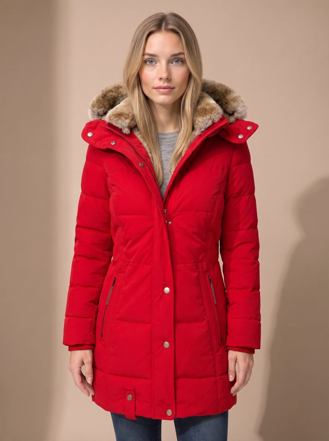 Layla | Puffer Coat Puffer Jacket Quilted Winter Warm Faux Fur Hooded Longline Zip Up