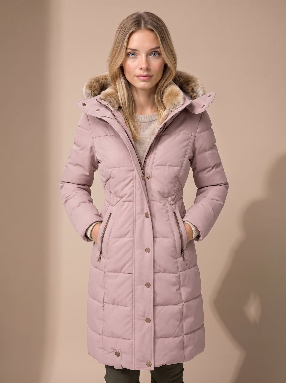 Layla | Puffer Coat Puffer Jacket Quilted Winter Warm Faux Fur Hooded Longline Zip Up