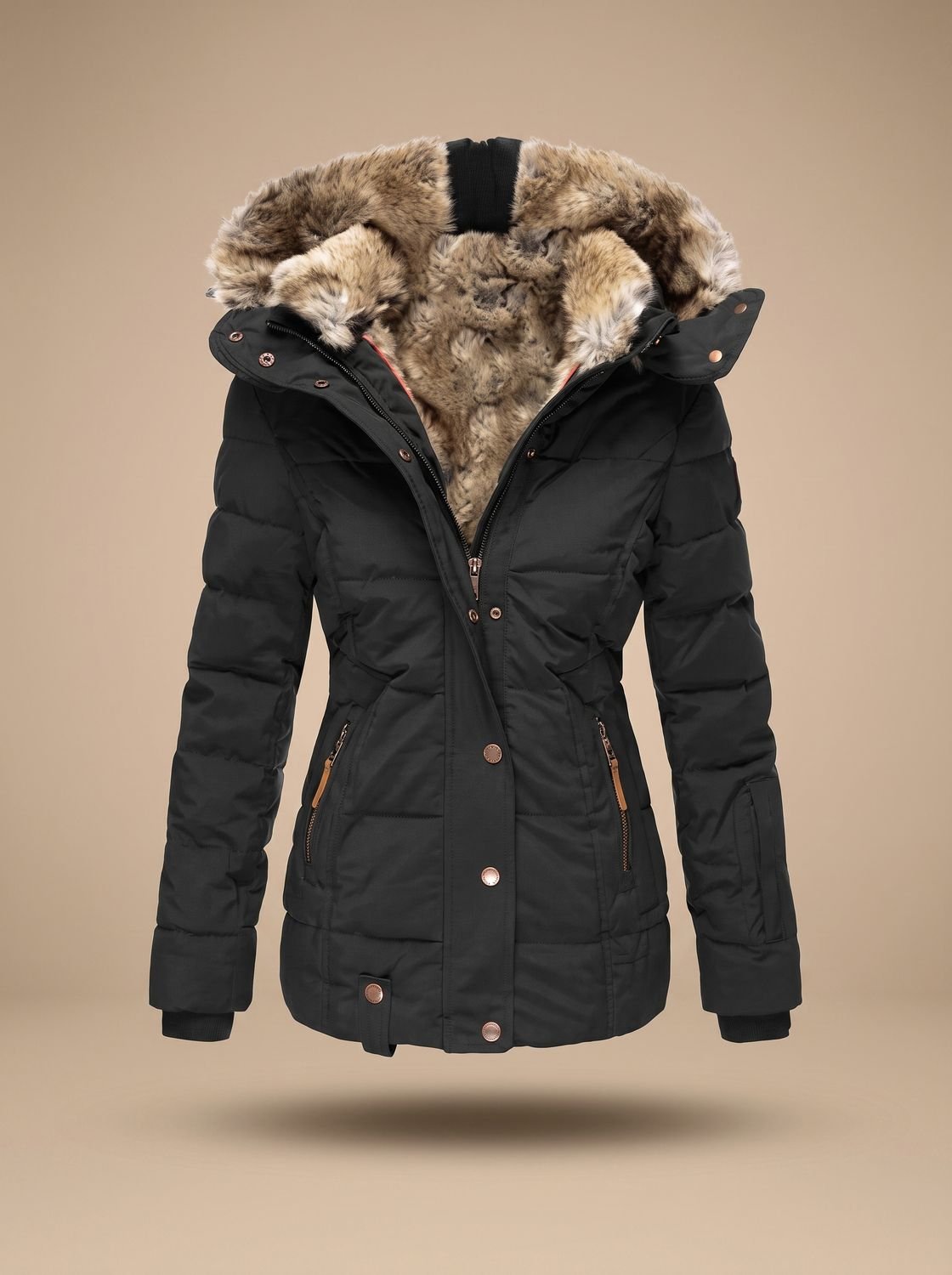 Layla | Puffer Coat Puffer Jacket Quilted Winter Warm Faux Fur Hooded Longline Zip Up