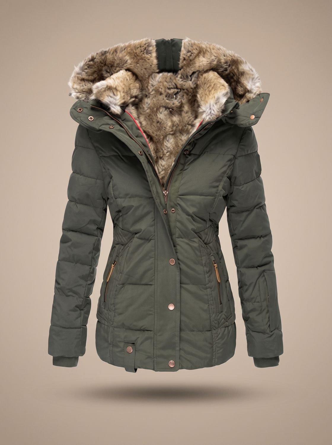 Layla | Puffer Coat Puffer Jacket Quilted Winter Warm Faux Fur Hooded Longline Zip Up